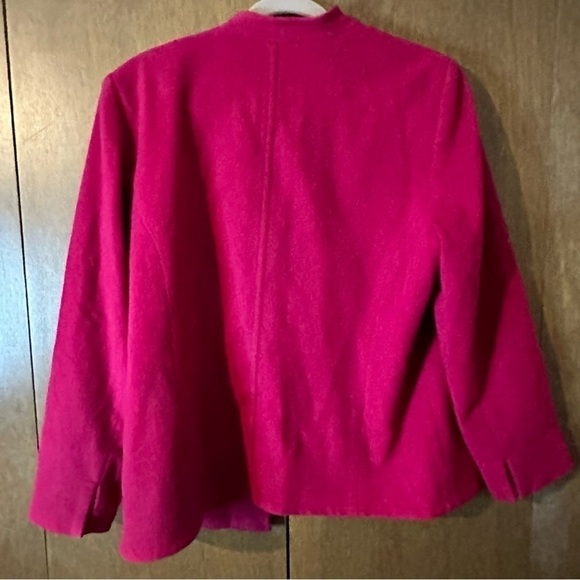 Vintage Louben Women’s Bright Pink Fuchsia Wool Open Cardigan Jacket Sz 14W - Picture 5 of 8